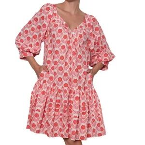 Ophelia & Indigo Greta Dress Red and Pink Azalea Large NWT